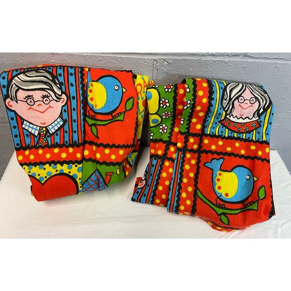 Vintage 60s Patchwork Drapes Character Gramma Loves You Fabric Yardage Joyce Mil - Picture 9 of 10